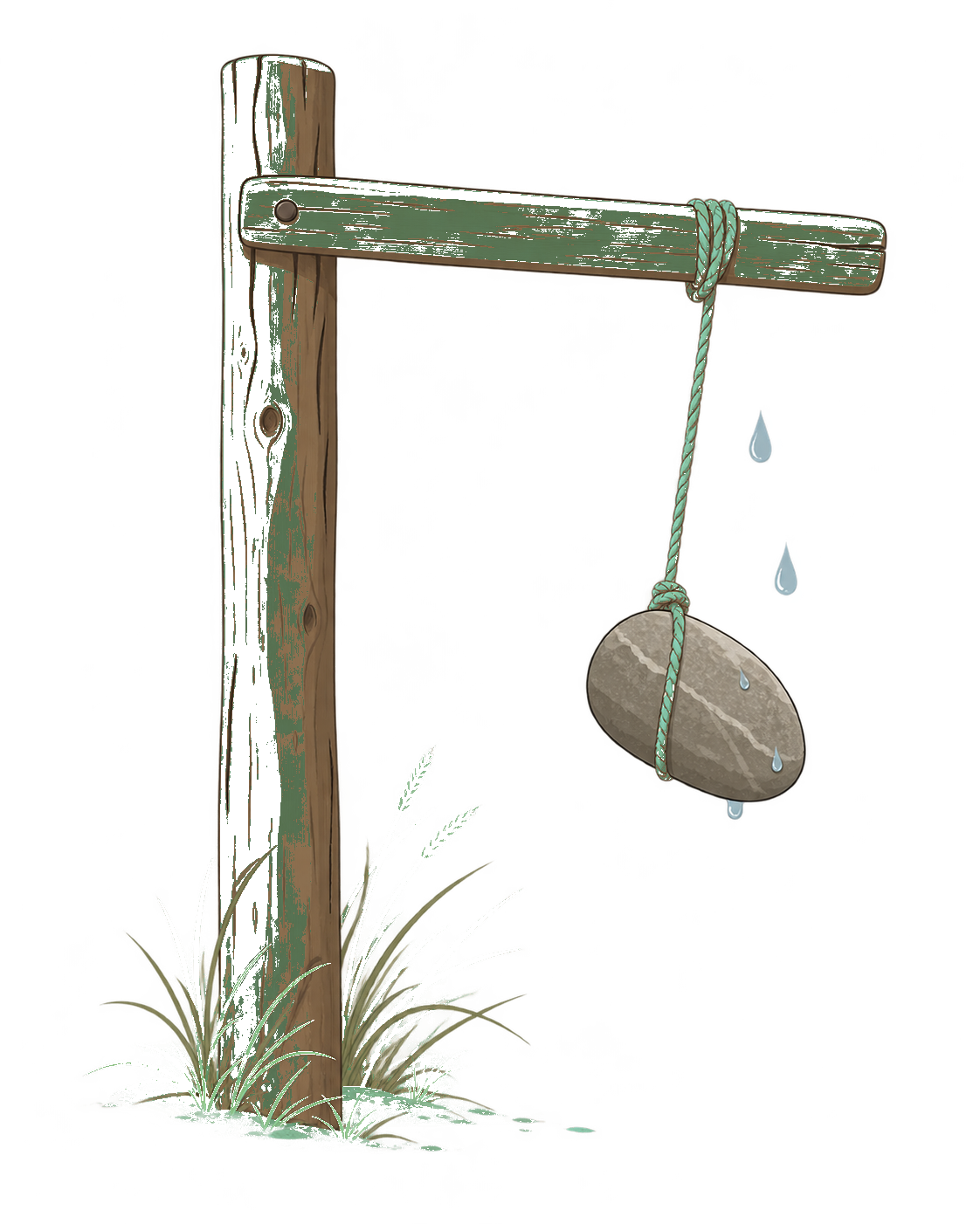 Illustration: Stein an einer Schnur als humorvolle Wetterstation